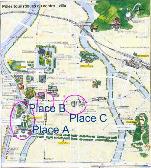 The map of Central Hiroshima. The source : Guide map (1997, Hiroshima city tourist information center)