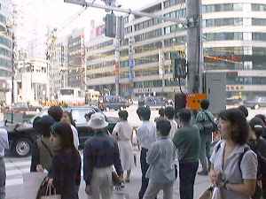 This crossing is traffic center of Hiroshima, and always crowded.